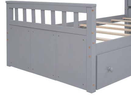 Loft Platform Bed With 7 Drawers And Full Guardrails, Modern L Shaped Space Savin