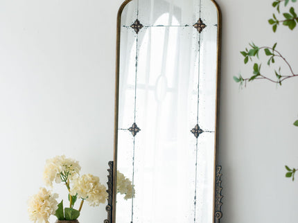 Antique Arched Mirror With Metal Frame, Full Length Mirror For Living Room Bathroom Entryway - Gold