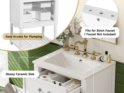 Wave Design Bathroom Vanity With Sink, 2 Drawers And Open Shelf