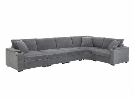 Convertible L Shaped Sectional Corner Couch With Armrest Storage Cup Holders USB Charger, Irregular Corner Oversized Comfy Modular Sofa