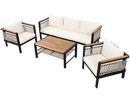 4 Pieces Outdoor Sectional Sofa Set 5 Person Patio Seating Group Outdoor Conversation Set With Cushions And A Coffee Table For Patios