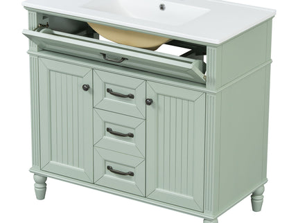 Bathroom Vanity With Sink, Flip-Out Top Drawer, Soft Close Doors, 2 Storage Drawers