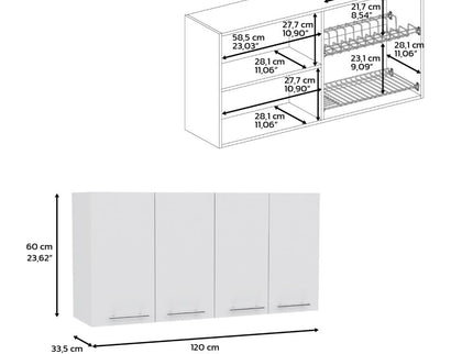 Wall Cabinet Four Doors, With Two Internal Shelves And Internal Plate And Glass Organizer - White