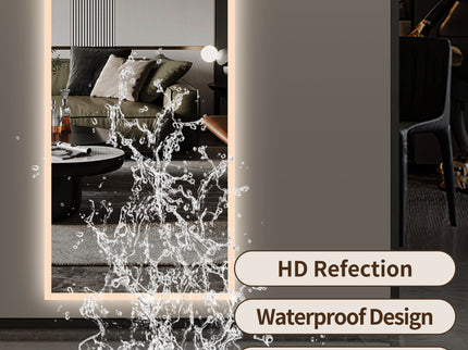 LED Full Length Wall Mirror With Symmetrical Arch Design, Dimmable 3 Color Temperature Lighting - Silver