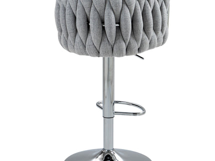 360 Degree Swivel Bar Stools Adjustable Counter Height Bar Chairs With Woven Back & Footrest, Silver Chromed Bar Stools For Kitchen Island (Set of 2) - Gray