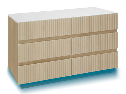 Fluted 6 Drawers Dresser, Double Dresser Chest Of Drawers, Modern Chest Of Drawers With LED, Drawer Organizer For Bedroom, Living Room, Hallway - Natural