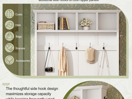 Hall Tree With Storage Bench Mudroom Coat Rack With 6 Hooks