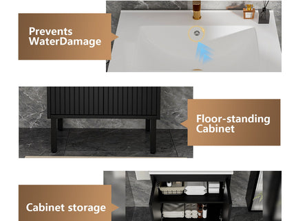 Bathroom Vanity With Ceramic Sink, Floor-Standing Design, Soft-Closing Drawers