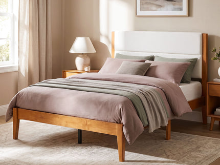 Platform Bed Frame With Upholstered Headboard, Slat Support
