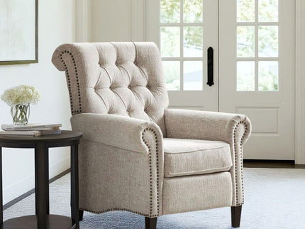 Aidan - Push Back Recliner Chair With Tufted Back And Nailhead Trim - Cream