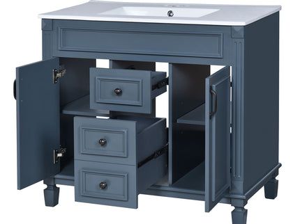 Bathroom Vanity With Top Sink, Mirror Cabinet, 2 Soft Closing Doors & 2 Drawers