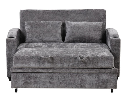 Pull Out Loveseat Sofa With Adjsutable Backrest, 2 Pillows, Cup Holders, USB Ports For Living Room