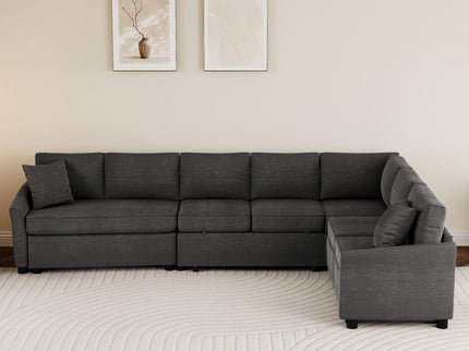 L-Shaped Sofa Convertible Sofa Bed Pull Out Sofa Sleeper With Two Back Pillows, Two USB Ports And Two Power Sockets For Living Room