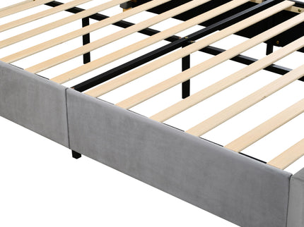 Upholstered Platform Bed, 2 Outlets And USB Charging Ports On Both Sides, 2 Bedside Pillows, Storage Shelves
