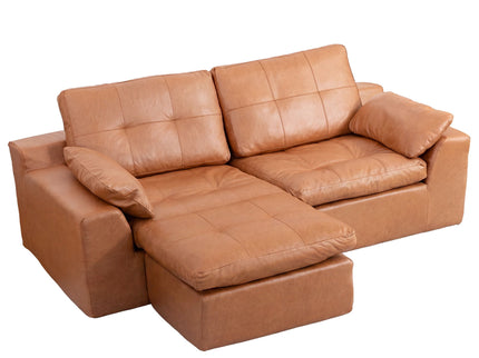 L - Shaped Modular 2 Seater Sofa With Movable Ottoman And High Density Sponge Cushions For Living Room