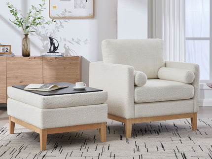 Oversized 360 Degree Swivel Barrel Accent Chair And Ottoman Set With Storage