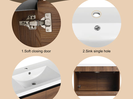 Bathroom Vanity Set With Resin Countertop Sink And 2 Doors, Engineered Wood