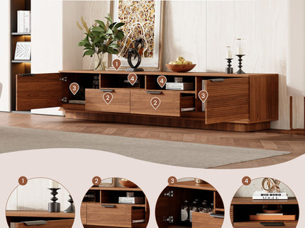 TV Stand, Entertainment Center With Deep Drawers, Cable Management & Soft Closing Hinges