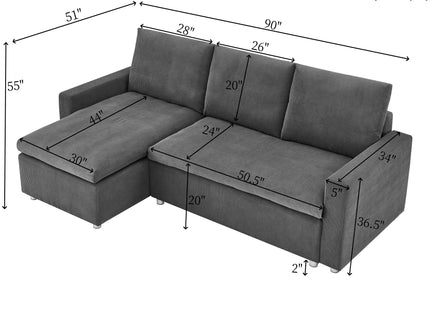 Convertible L Shaped Sleeper Sofa Bed With Reversible Chaise And Storage