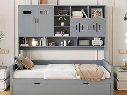 Daybed With All-In-One Cabinet And Shelf