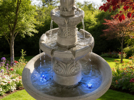 3 Tier Outdoor Garden Fountain With LED Lights - Gray