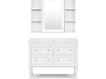 Bathroom Vanity With Medicine Cabinet, Storage Cabinet With 4 Drawers, Adjustable Shelf Mirror