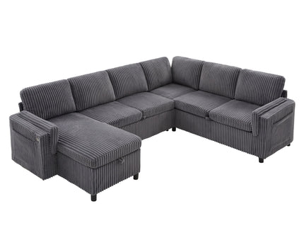 Convertible U-Shaped Sectional Sofa Bed With USB Ports And Storage