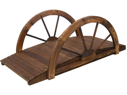 Wooden Garden Bridge Arc Footbridge With Half Wheel Railings Solid Fi - Brown