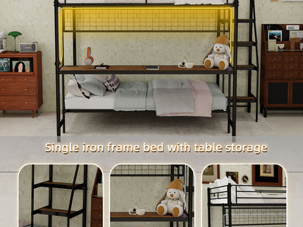 Bunk Bed With Built In Desk And LED Lighting