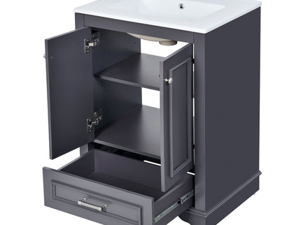 Bathroom Vanity With Ceramic Sink Combo, Modern Freestanding Storage Cabinet With Silver Handles