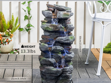 Rock Waterfall Outdoor Fountain With LED Lights - Gray