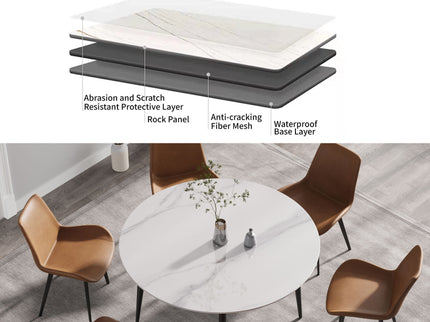 Modern Man-Made Stone Round Metal Dining Table-Position For 6 People