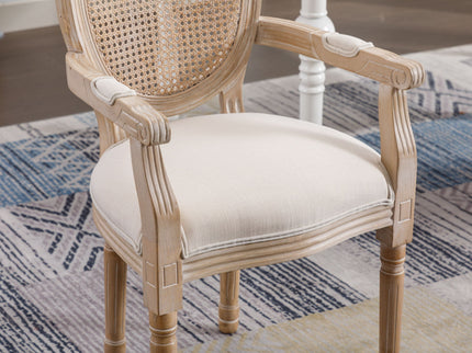 French Vintage Upholstered Fabric Dining Armchair (Set of 2) - Beige