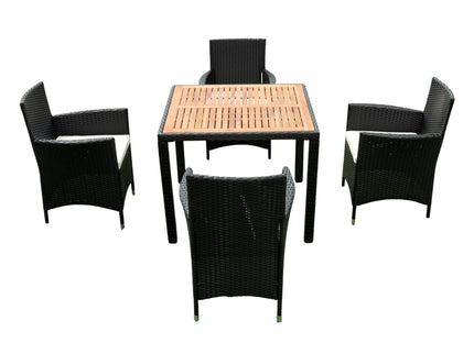 Outdoor Patio Wicker Dining Set With Acacia Wood Top