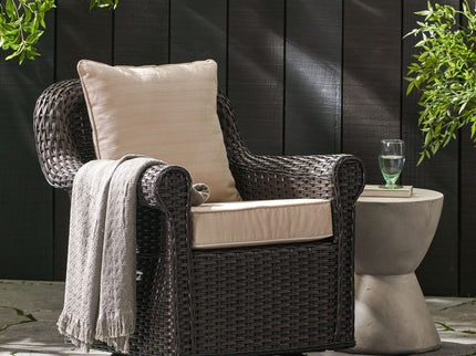 Amaya - Outdoor Swivel Rocker Chair With Water Resistant Cushions - Brown / Beige