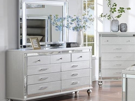 1 Piece Dresser With Snake Skin Bedroom Furniture - Silver