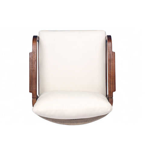 Outdoor Lounge Chair With Woven Backrest, Solid Wood Frame, Comfortable Cushions