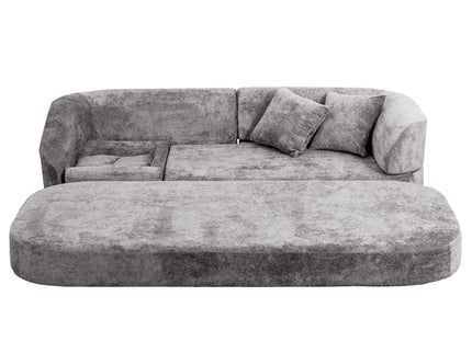 3 Seater Sofa With Built In Pet Bed Nook, Curved Design And 2 Throw Pillows