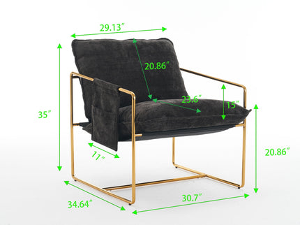 Upholstered Hanging Armchair With Arm Pocketsmetal Frame (Set of 2), Plated Craftsmanship, Crushed Foam Cushions And Skin-Friendly Woven Fabric For Living Room And Bedroom