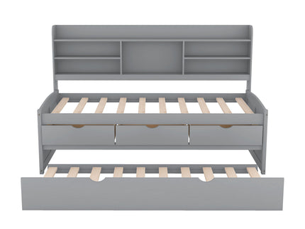 Captain Bed With Built In Bookshelves, 3 Storage Drawers, And Trundle