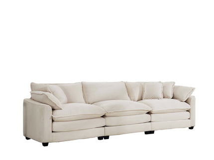 Mid-Century Modern 3 Seater Sectional Sofa With Arm And Throw Pillows