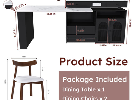 Retro Kitchen Island Set With Chairs, Extendable & Rotating Table, 4 Drawers & Door Cabinets