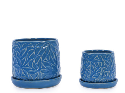 Ceramic Flowerpot, 7" Planter For Patio, Garden, Windowsill (Set of 2) - Antique Navy Blue