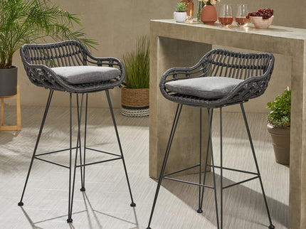 Outdoor Rattan Bar Chair With Metal Legs