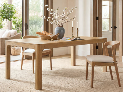 Rectangular Dining Table With Parquet Top, Rounded Corners