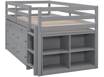 Loft Bed With Retractable Writing Desk And 4 Drawers, With Lateral Portable Desk And Shelves