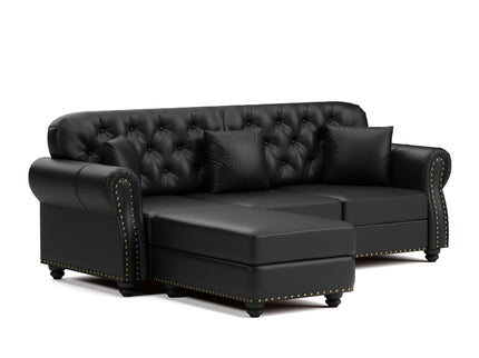 Upholstered Sofa With Nailhead Trim, Rolled Armrests With Ottoman