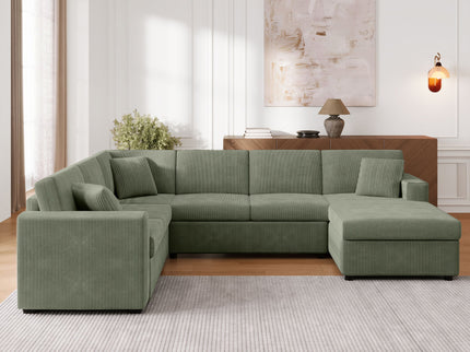 Oversized Sectional U-Shaped Sofa With Chaise Lounge And Three Soft Throw Pillows
