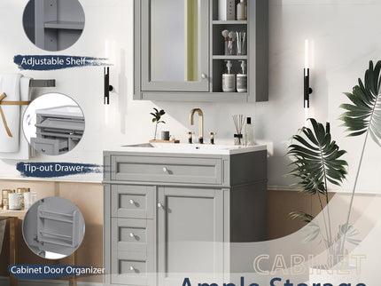 Bathroom Vanity With Medicine Cabinet, Royal Mirror Cabinet, Modern Bathroom Storage Cabinet With 2 Soft Closing Doors And 4 Drawers