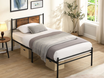 ModerMetal Bedframe With Wood Panel Headboard